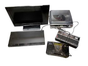 Small Panasonic television, DVD player, turntable and two radio, with various accessories and manual