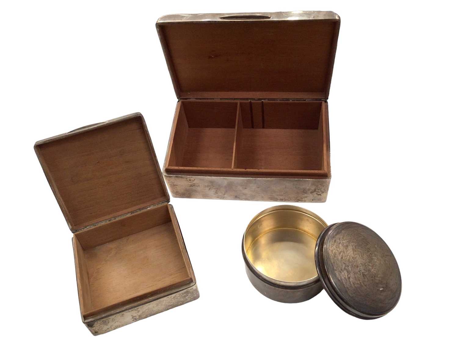 1950s silver cigar box, 1920s silver cigarette box and a round silver pot (3) - Image 2 of 5