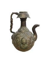 Antique Indian brass ewer with relief cast decoration