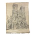 William Monk (1863-1937) pencil, Norte Dame Cathedral, signed, 70 x 51cm