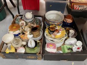 Two boxes of assorted ceramics to include Carlton Ware butter dish.