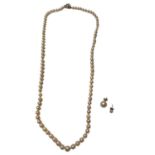 Cultured pearl necklace with 9ct gold clasp and two single pearl earrings