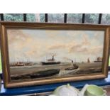 John Pete, oil on canvas - 'Outward Bound 1932, S.S. Corchester Collier passing Northfleet cement wo