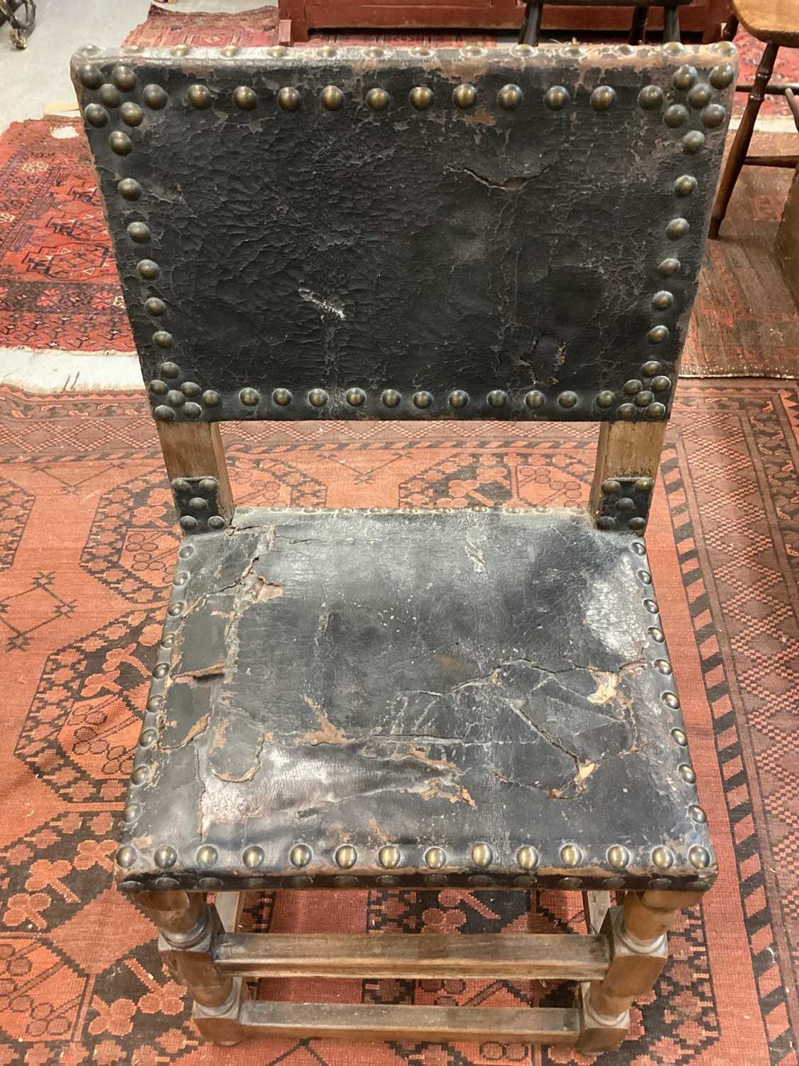 19th century Continental fruitwood side chair with studded leather seat and back - Image 2 of 21