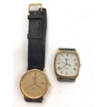 Omega De Ville quartz wristwatch and a Longines Presence quartz wristwatch on black leather strap (2