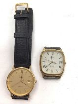 Omega De Ville quartz wristwatch and a Longines Presence quartz wristwatch on black leather strap (2