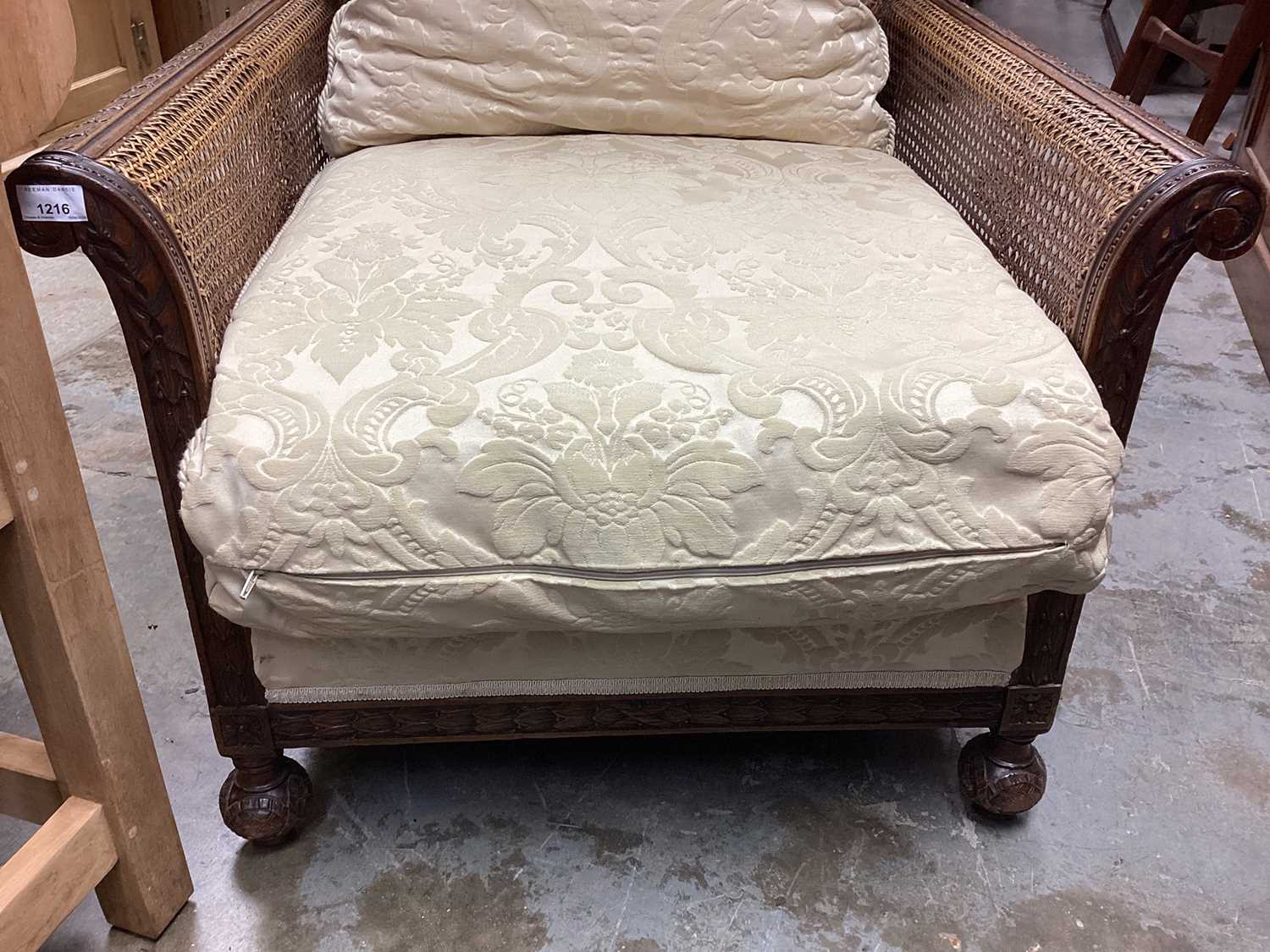 Early 20th century carved and caned bergere armchair - Image 6 of 7