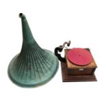 Vintage wooden gramophone and horn