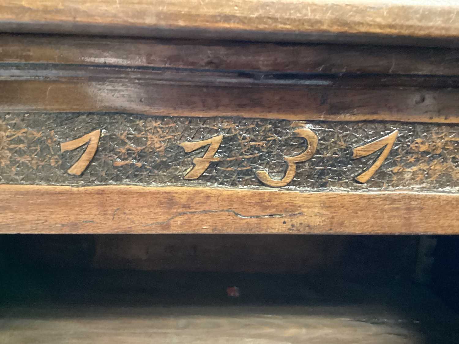 18th century Swiss walnut cupboard dated 1731 and with AM initials, the door carved with Jewish bibl - Image 3 of 3