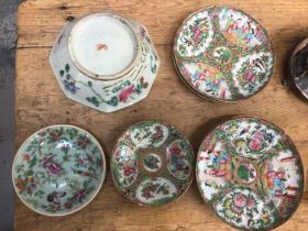 Chinese Canton plates and a Chinese octagonal shallow bowl