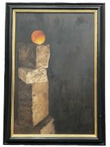 Oil on canvas, stones and moon, signed with monogram AR