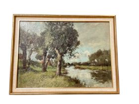 Post Impressionist school oil on board, River landscape