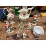 Group of ceramics, incliding a 19th century English flower-painted jug and ewer, a pair of Derby fig