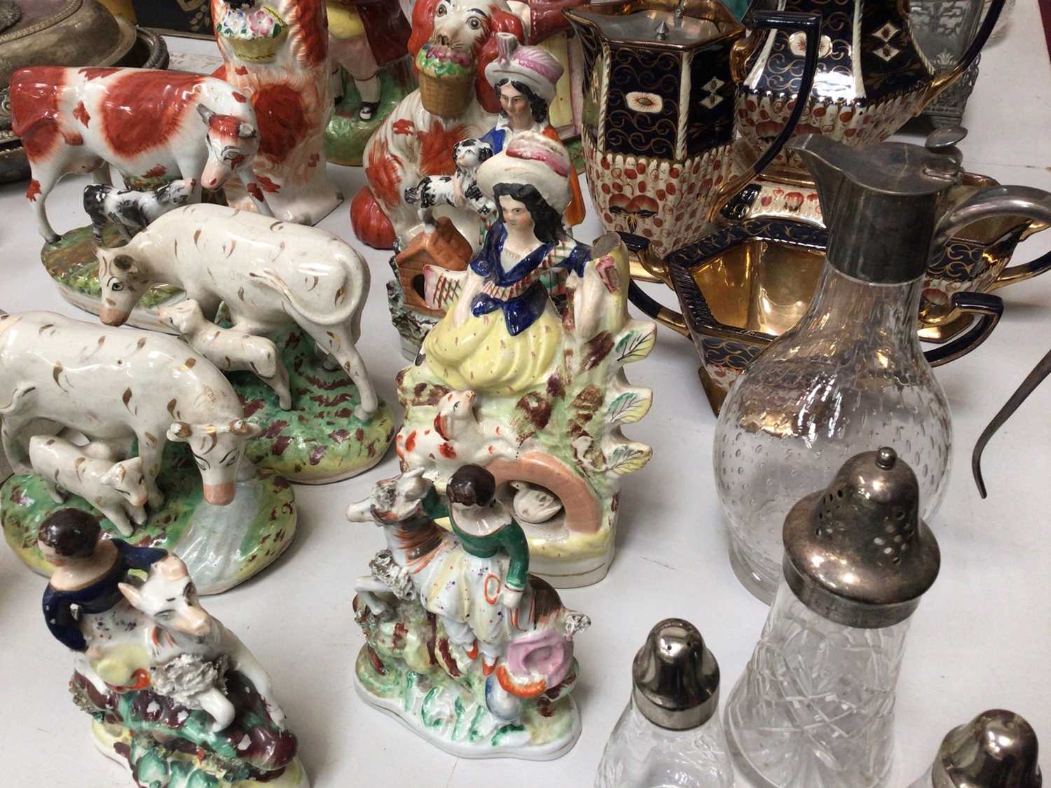 Collection of 19th century Staffordshire pottery to include spaniel, Toby jugs, cows and figures tog - Image 4 of 4