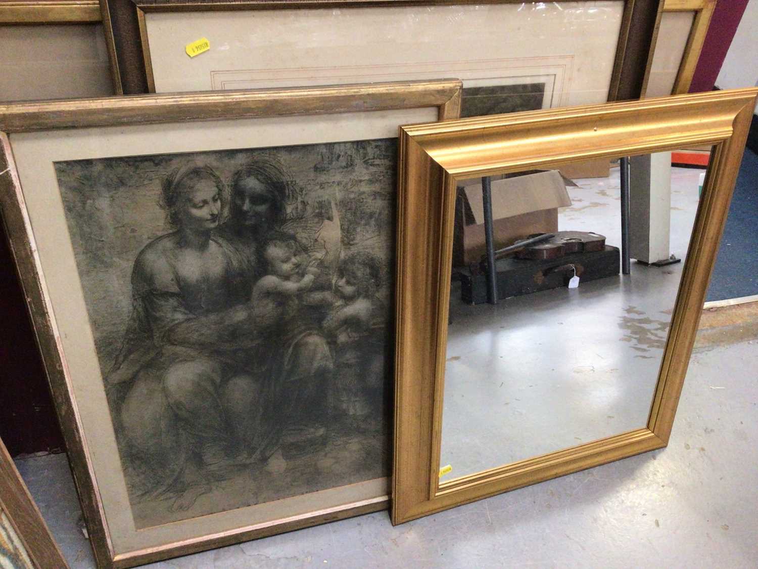 Group of antique and later prints, watercolour study and a gilt framed wall mirror - Image 2 of 3