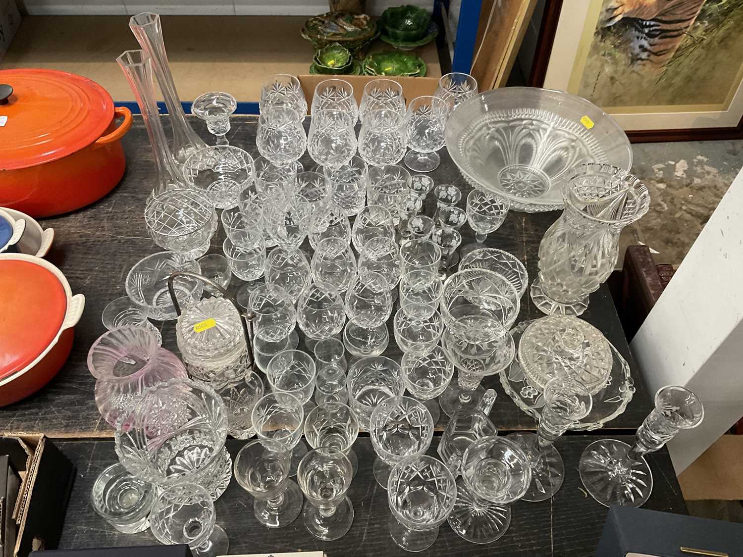 Lot cut glassware including wines and tumblers