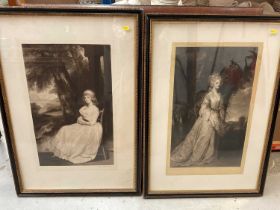 Two Hogarth-framed engravings after Romney and Reynolds