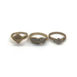 Three 9ct gold diamond set rings