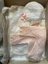 Group of antique textiles including Christening outfit