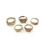 Five 9ct gold signet rings