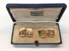 Pair of 9ct gold cufflinks with engraved initials (Birmingham 1956) in fitted case