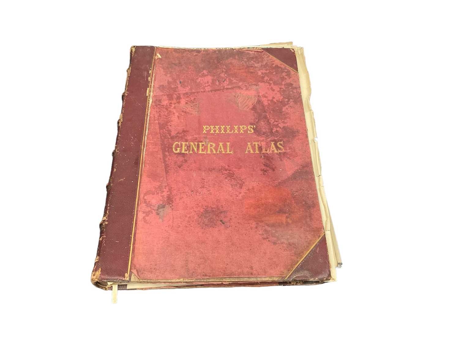 1862 Philips World Atlas, contents detached and possibly not complete, housing a large collection of