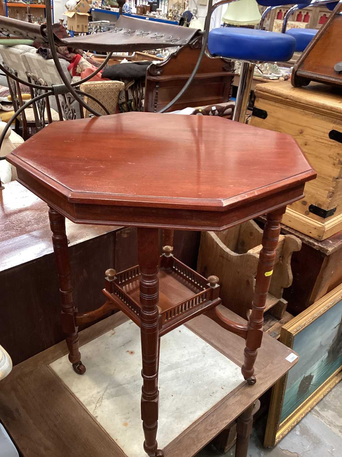 Edwardian walnut two tier occasional table with octagonal top