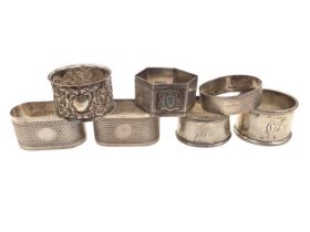 Seven various silver napkin rings