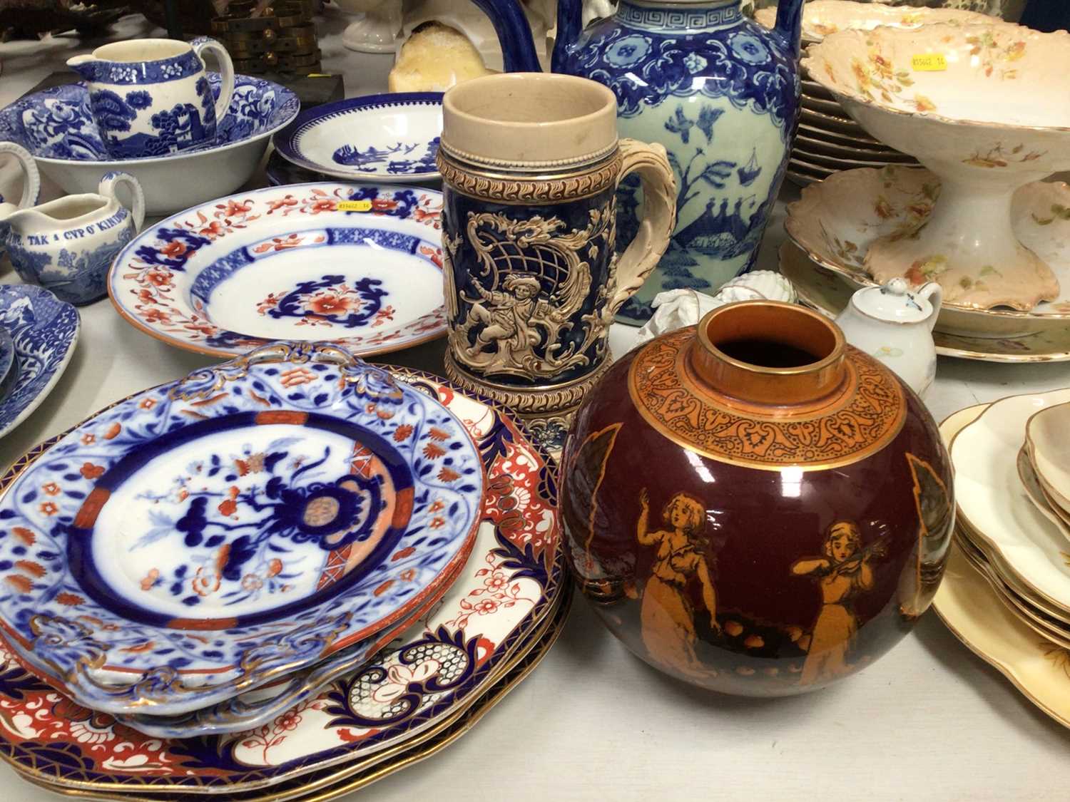 Copeland Spode blue and white tea set, pair of Victorian Staffordshire pottery spaniels, Victorian t - Image 3 of 5