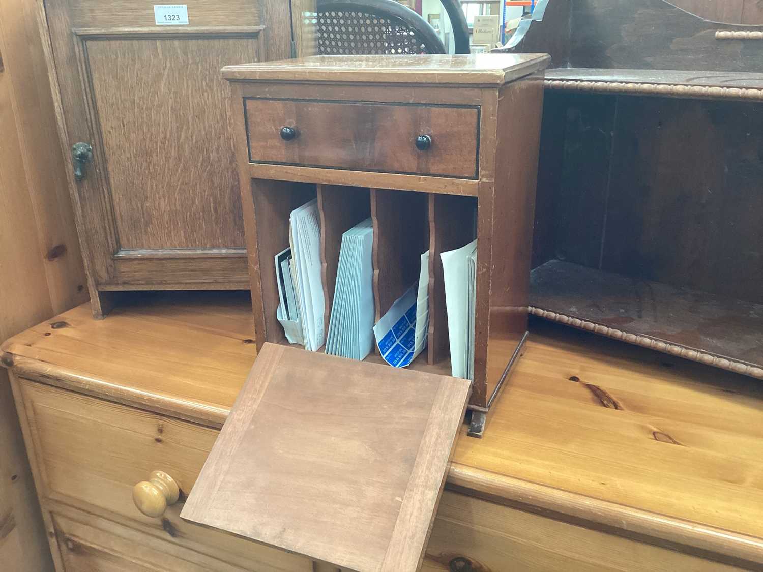 1920s mahogany stationary cabinet, oak medicine cupboard and small open shelf unit (3) - Image 2 of 2