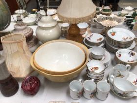 Royal Worcester Evesham dinner ware, two large mixing bowls and four table lamps