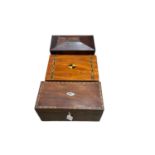 George III tea caddy, Regency rosewood tea caddy and a Victorian writing box (3)
