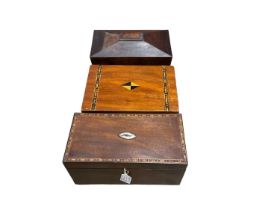 George III tea caddy, Regency rosewood tea caddy and a Victorian writing box (3)