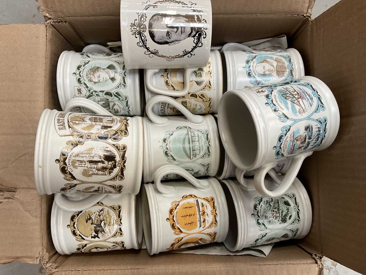Collection of commemorative Derby mugs and other items