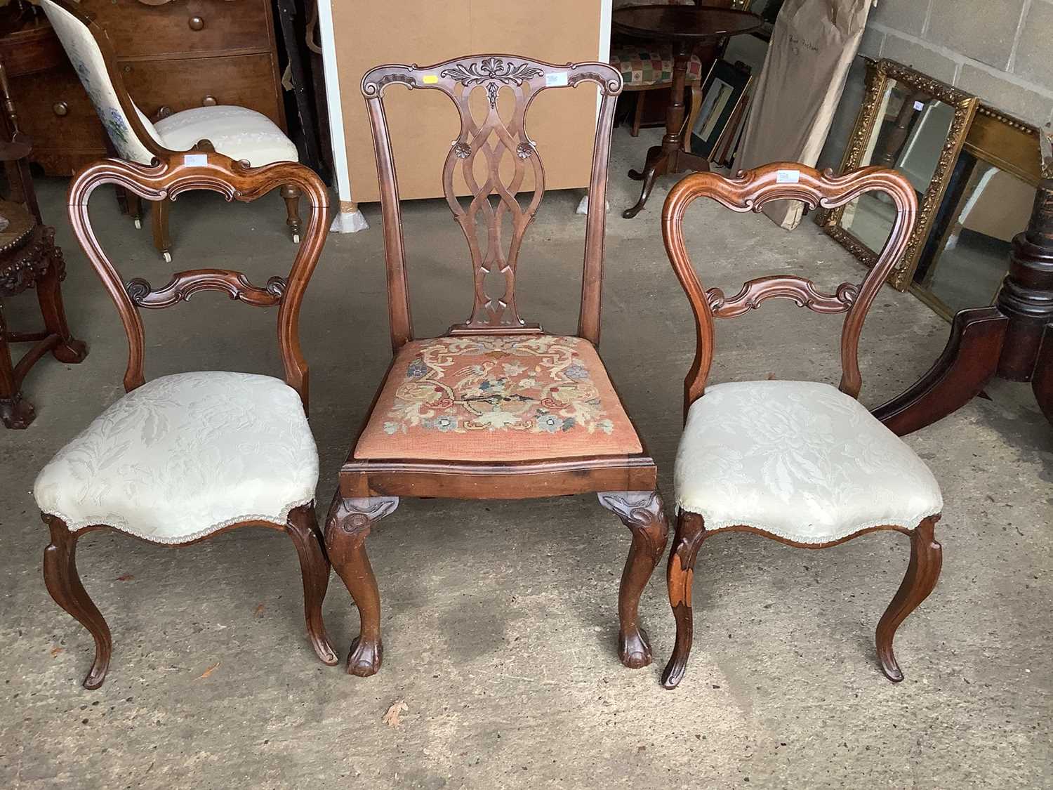 19th century Chinese carved hardwood table with marble top, pair Victorian dining chairs and Georgia - Image 2 of 2