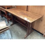 Old rustic oak refectory table on end standards 146 x 62cm , 78cm high