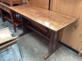Old rustic oak refectory table on end standards 146 x 62cm , 78cm high