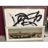 Abstract ink painting, signed and date '63 in glaze frame and an Amsterdam print (2)