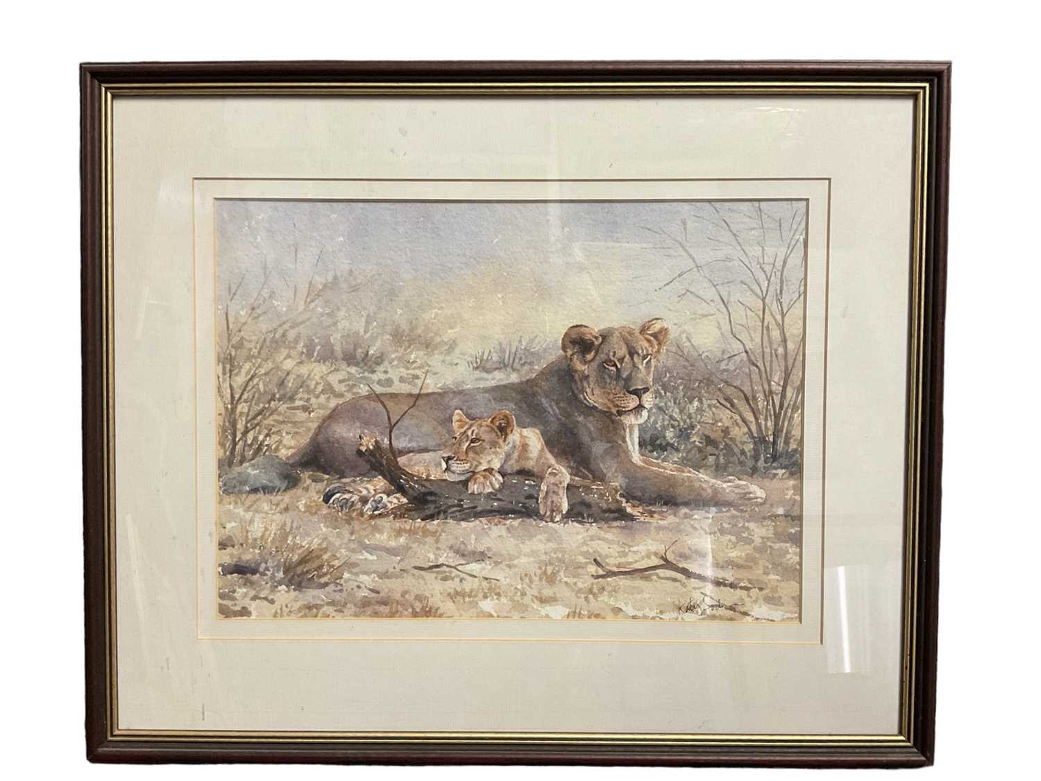 Katy Sodgan (contemporary) watercolour, set of four African wildlife scenes, signed, glazed frames
