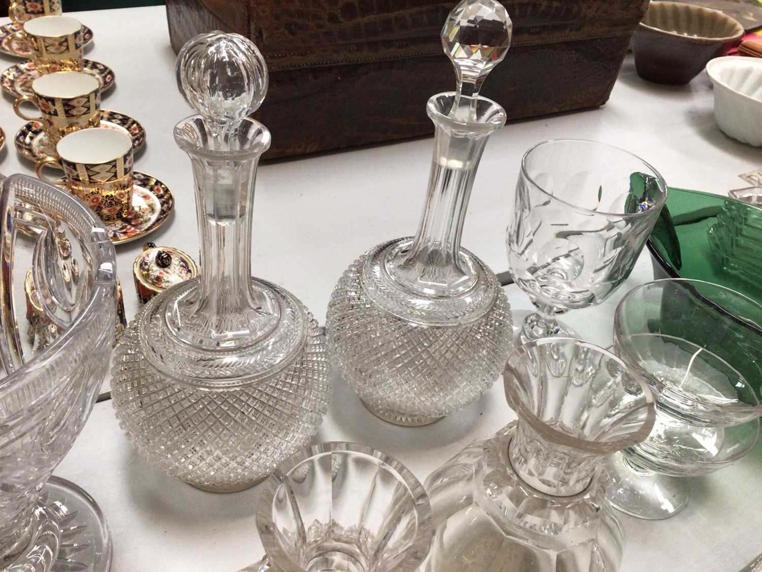 Group of glassware including a set of five art glass bowls, pair of hobnail cut glass decanters and - Image 4 of 4