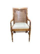 Beech elbow chair with cane back and drop in padded seat