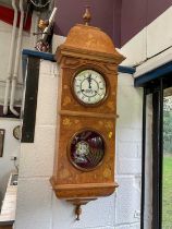 Angelo Smith marquetry decorated bird's eye maple wall clock
