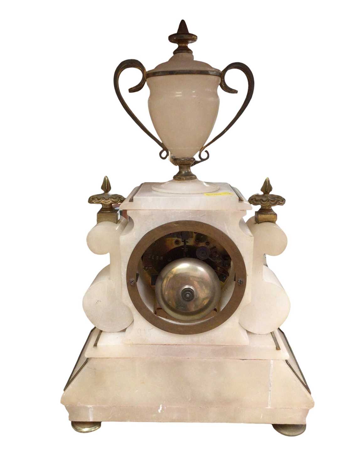 Victorian alabaster mantle clock with brass mounts, 36.5cm high - Image 2 of 6