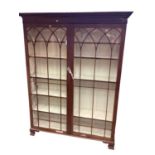 Large mahogany display cabinet enclosed by two glazed doors.