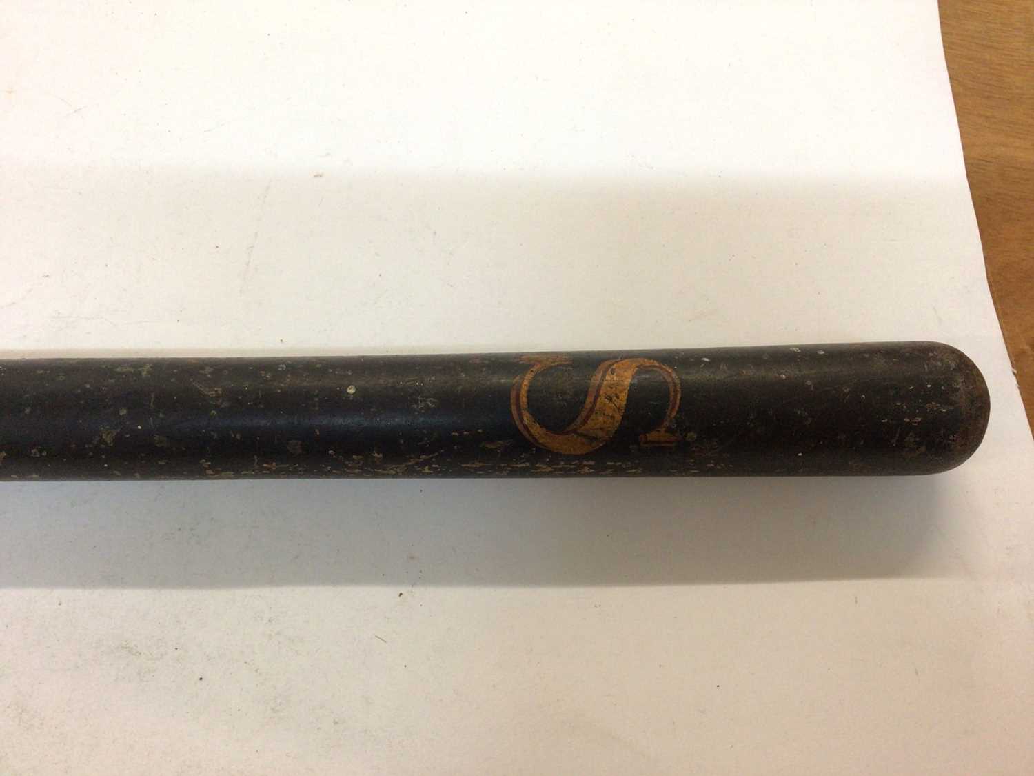 19th century black painted turned wood Police truncheon with gilt lettering 'C S', with ribbed grip, - Image 2 of 4