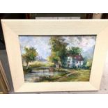 Group of pictures and prints including Dennis Male oil on board- Country House, signed print of Colc