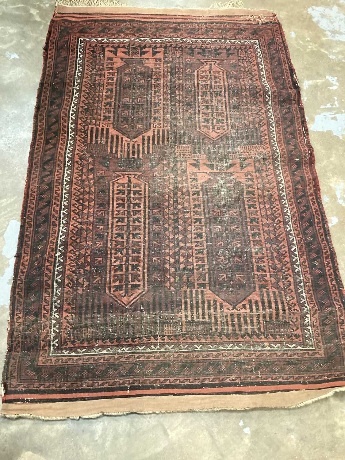 Two Eastern rugs with geometric decoration on red and blue ground, 175cm x 128cm - Image 6 of 6