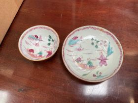 18th century Chinese Batavian ware tea bowl and saucer with famille rose figural scenes