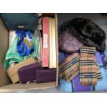 Two vintage Burberrys' scarves, other vintage accessories, dressing table sets, shoes, pair of old i