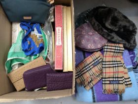 Two vintage Burberrys' scarves, other vintage accessories, dressing table sets, shoes, pair of old i
